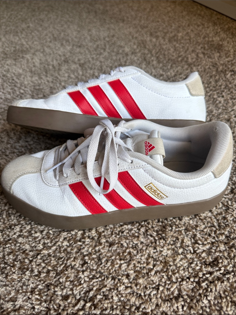 adidas White Red Three-Stripe Women's Sneakers